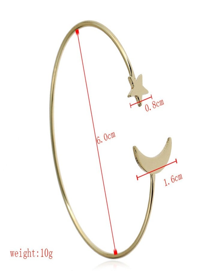 YINLI 2 Pack Simple Cuff Bracelet Bangle Stretch Bracelets for Women (Star and Moon) - Image 4