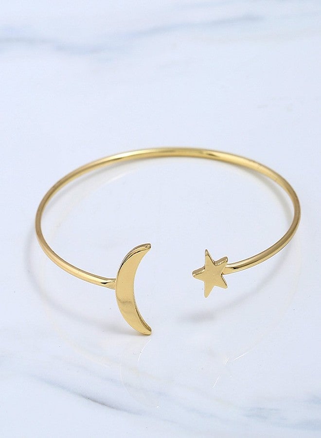 YINLI 2 Pack Simple Cuff Bracelet Bangle Stretch Bracelets for Women (Star and Moon) - Image 3
