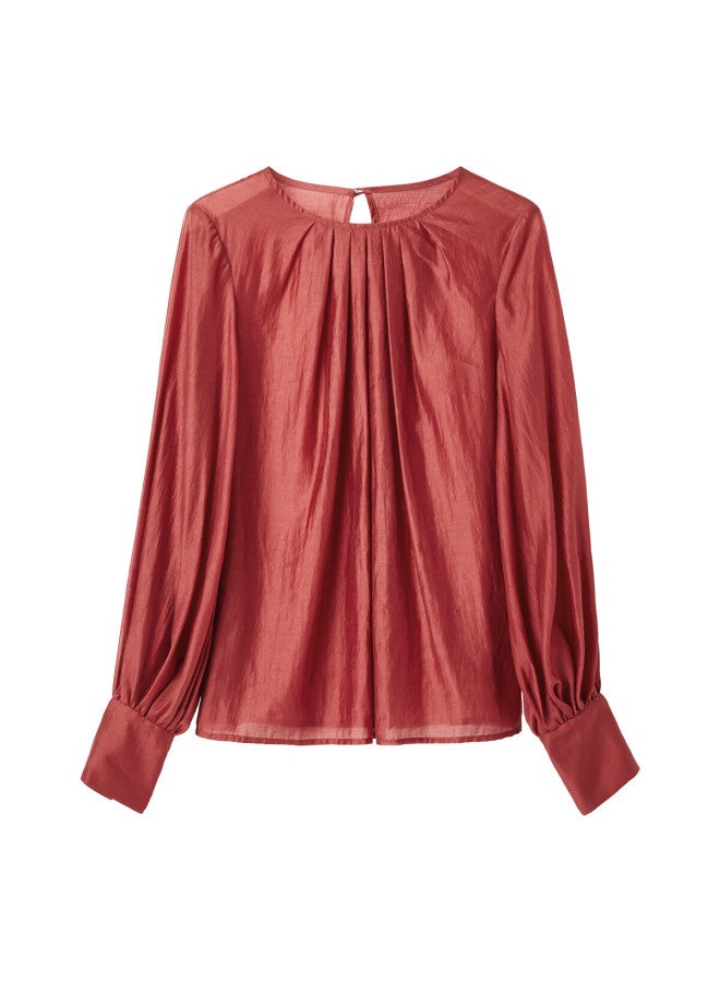 Yanyee Red Long Sleeve Crew Neck Shirt Women Autumn Premium Elegant Fashion Blouse Red S/36 - Image 4