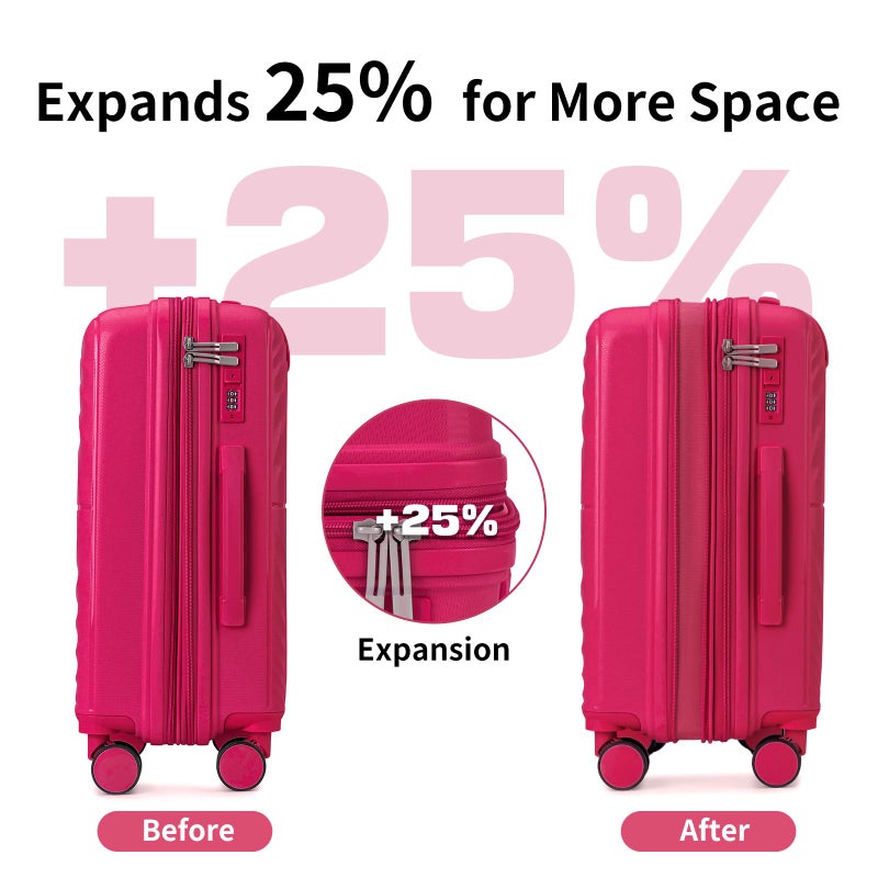 LARVENDER Carry On Luggage Set 22x14x9 Airline Approved, Expandable 20 Inch Carry-On Suitcases With Wheels, Lightweight Luggage Sets 3 Pieces With Backpack, Rose Red - Image 3