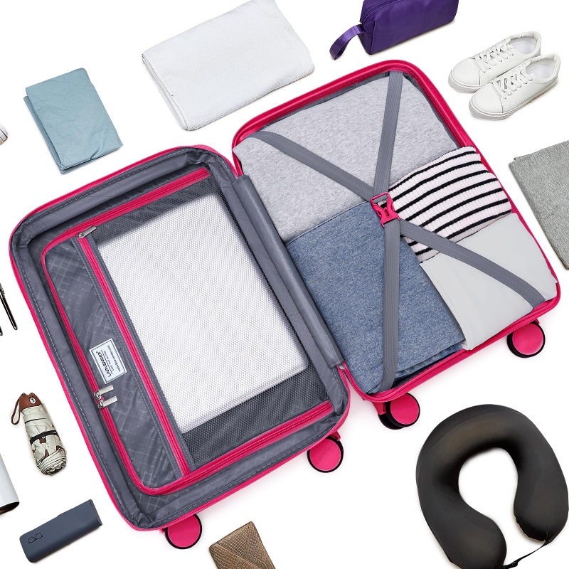 LARVENDER Carry On Luggage Set 22x14x9 Airline Approved, Expandable 20 Inch Carry-On Suitcases With Wheels, Lightweight Luggage Sets 3 Pieces With Backpack, Rose Red - Image 5
