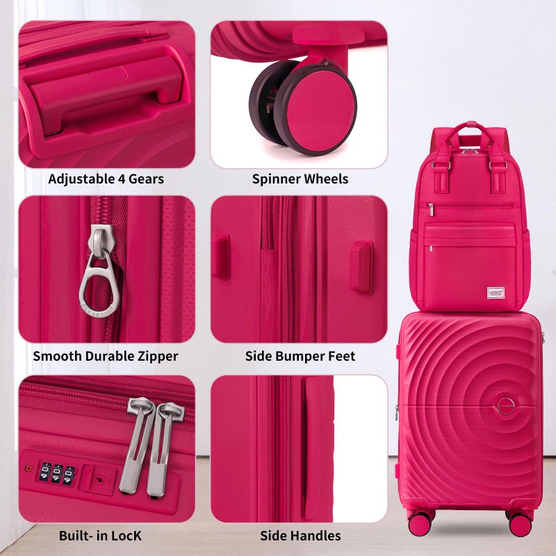 LARVENDER Carry On Luggage Set 22x14x9 Airline Approved, Expandable 20 Inch Carry-On Suitcases With Wheels, Lightweight Luggage Sets 3 Pieces With Backpack, Rose Red - Image 4