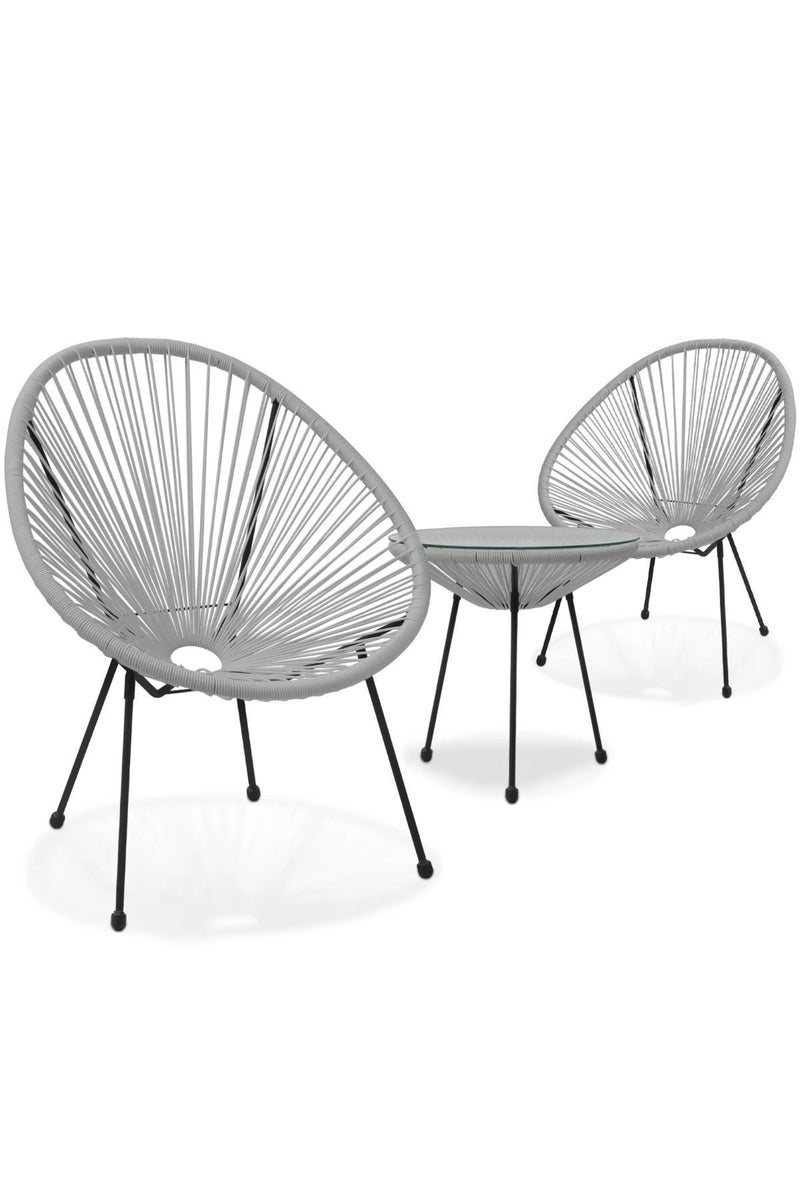 GAIA Home Outdoor Balcony Table and Chair Set 2+1 with Glass Top and Rattan Style Design Grey - Image 3