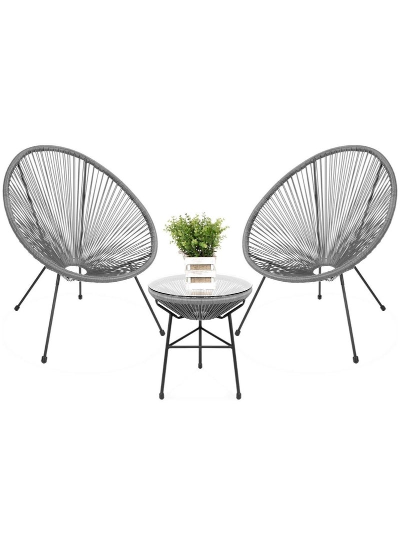 GAIA Home Outdoor Balcony Table and Chair Set 2+1 with Glass Top and Rattan Style Design Grey - Image 2