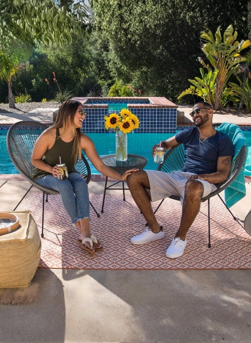 GAIA Home Outdoor Balcony Table and Chair Set 2+1 with Glass Top and Rattan Style Design Grey - Image 4