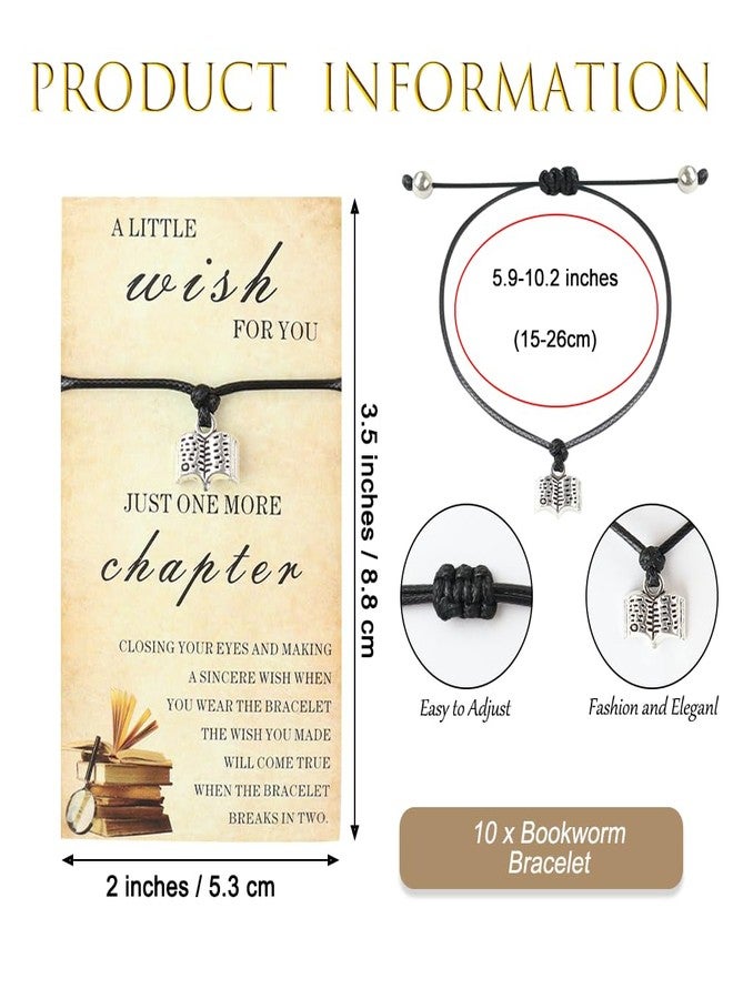 weryerker 10 Sets Book Lovers Gifts Christmas Book Bracelet Bookish Party Club Reading Gifts Bookworm Bracelet with Wish Card (Black) - Image 2