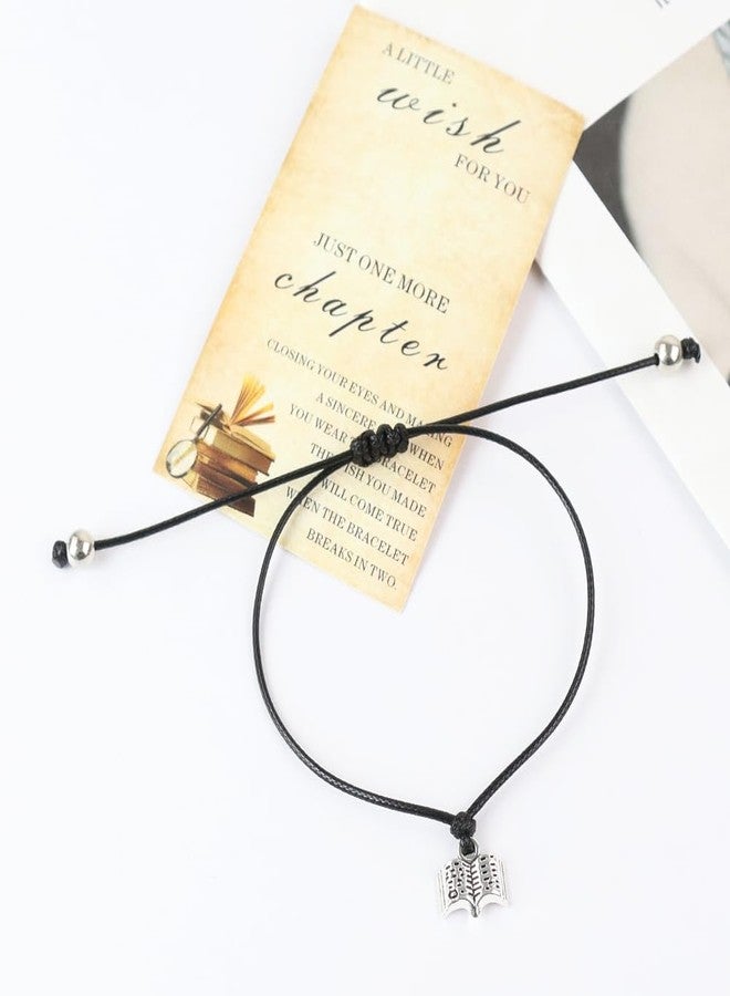 weryerker 10 Sets Book Lovers Gifts Christmas Book Bracelet Bookish Party Club Reading Gifts Bookworm Bracelet with Wish Card (Black) - Image 3