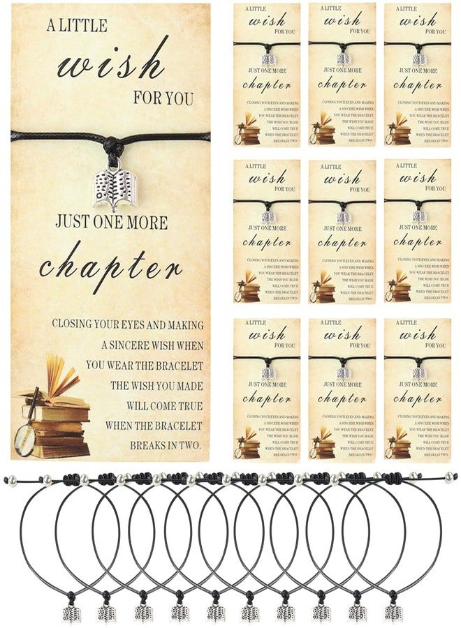 weryerker 10 Sets Book Lovers Gifts Christmas Book Bracelet Bookish Party Club Reading Gifts Bookworm Bracelet with Wish Card (Black) - Image 1