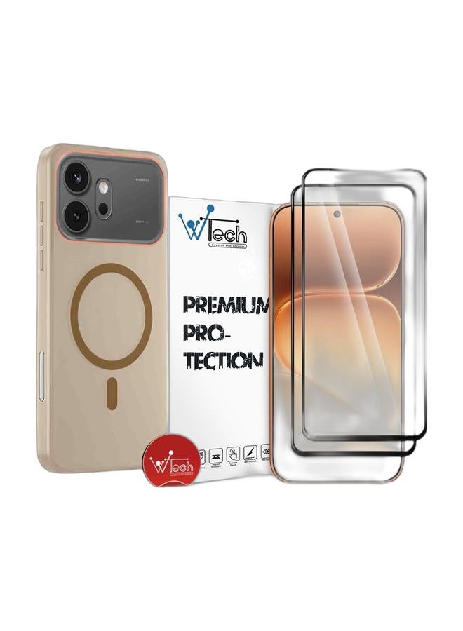 Wtech Honor 600 5G / 600 Pro 5G 2026 Hybrid Translucent Magsafe with Magnetic Charging Raised Camera Lips Elegant Look Case Cover (MCMPMN) - Brown & [2 PACK] Honor 600 5G 2026 Premium E2E Series Full Glue Full Cover Tempered Glass Screen Protector (MSGECN) - Clear/Black Bundle - Image 1
