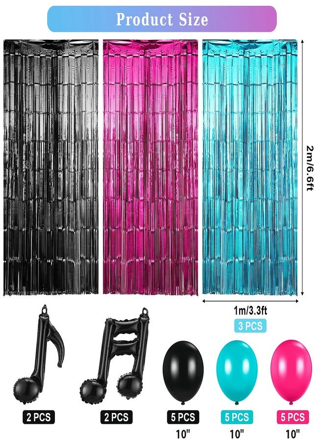 Skylety Music Birthday Party Decorations Includes Karaoke Rose Red Blue Black Tinsel Curtains Music Balloons Note Balloons for Theme Party Photo Backdrop - Image 2