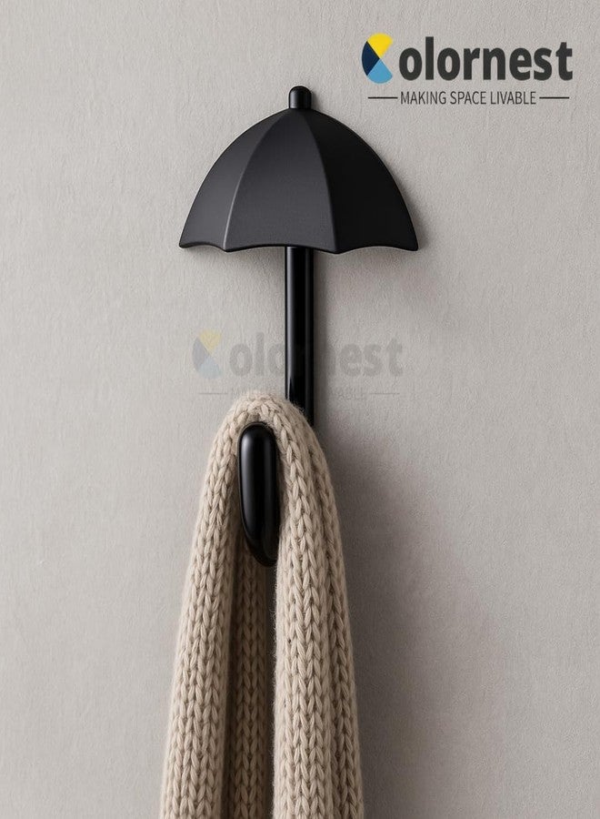 Colornest 1 Pc Metal Hooks for Wall – Heavy Duty Umbrella Design Wall Hooks for Hanging | Towel, Clothes Hanger for Bathroom, Kitchen & Entryway | Black - Image 3