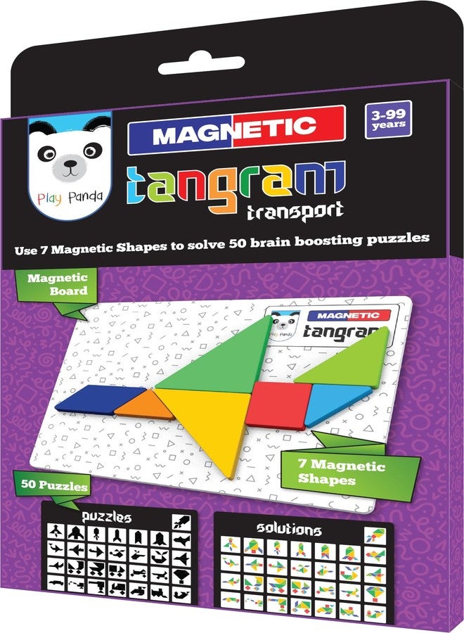 Magnetic Tangram Puzzle Transport - Solve 50 Puzzles Using Magnetic Shapes - Includes Magnetic Shapes, Magnetic Board, 50 Puzzles, 50 Solutions - Educational & Travel Toy for Age Group 5-99 Years