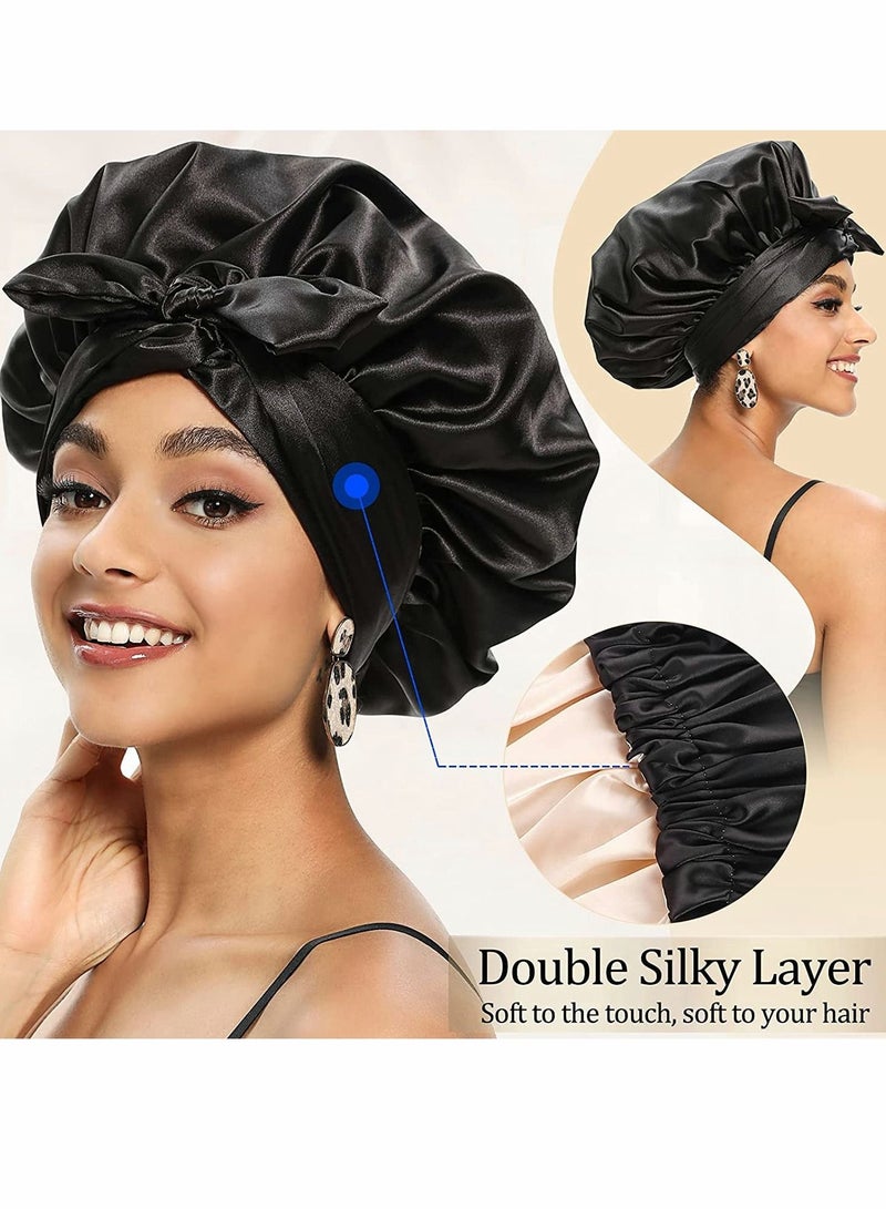 NIBEMINENT Satin Bonnet for Black Women, Jumbo Silk Curly Hair, Hair Wrap Sleeping, with Stretchy Tie Band, Wraps Sleeping - Image 3