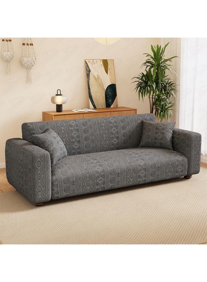 Lukzer غطاء أريكة لوكزر 5 مقاعد بلون رمادي داكن بتصميم قبلي | 240 جرام لكل متر مربع غطاء أريكة عالمي قابل للتمدد 3+1+1 من قماش جاكار | غطاء أريكة مضاد للانزلاق وقابل للغسل (SC-137-05) - Image 1