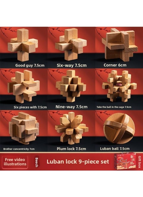 Luban Lock Toy Boys Children Unleash Kongming Lock Primary School Students Assembled Building Blocks Unlocked Cheap Educational Beech-Color:[selected Good Things] *Arrival Comes With A 9-piece Gift Box Set