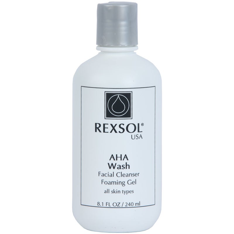 REXSOL AHA Wash Facial Cleanser Foaming Gel | With Vitamin E, Arnica extract, Ginsing Extract, St. John's Wort extract | Promotes freshness and comfort | Leaves skin clean & soft. (240 ml / 8.1 fl oz) - Image 1
