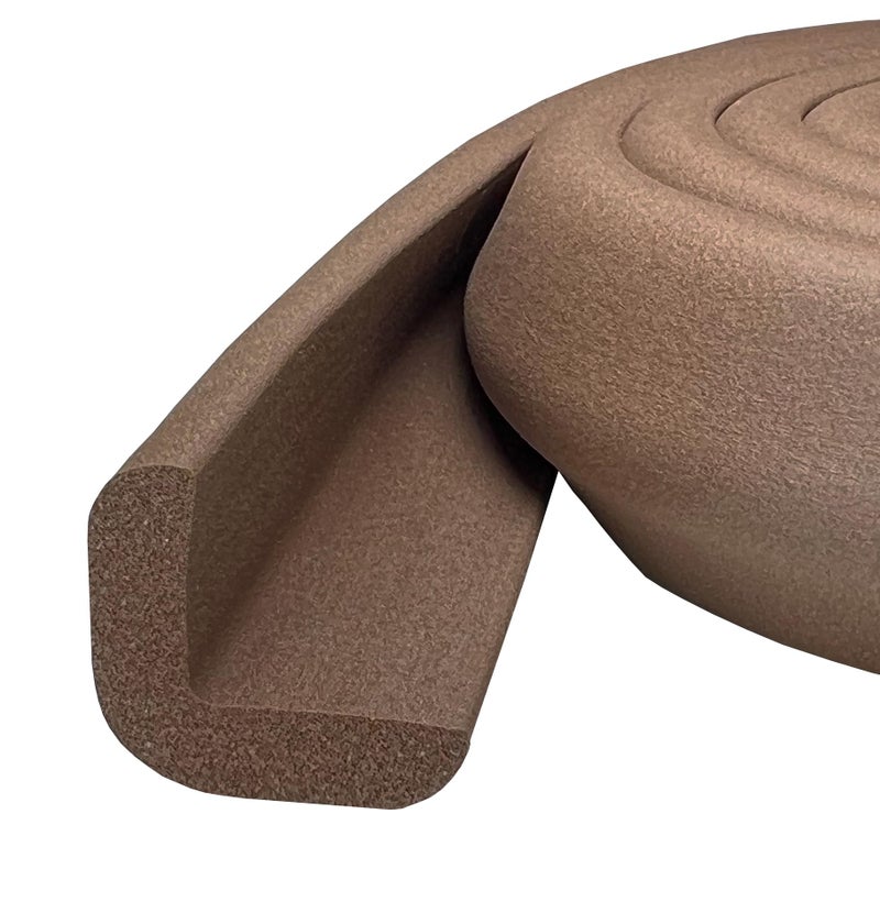 KidKusion Baby Proof Edge Cushion Protector | Made in USA | Foam Rubber Furniture and Fireplace Edge Guard Bumper | Brown | 12 Ft | Tape Included - Image 1