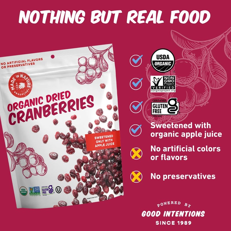 Made In Nature Organic Dried Cranberries, 5 Ounce (Pack of 6) - Sweetened with Apple Juice, Non-GMO, Unsulfured, Gluten Free - Image 2