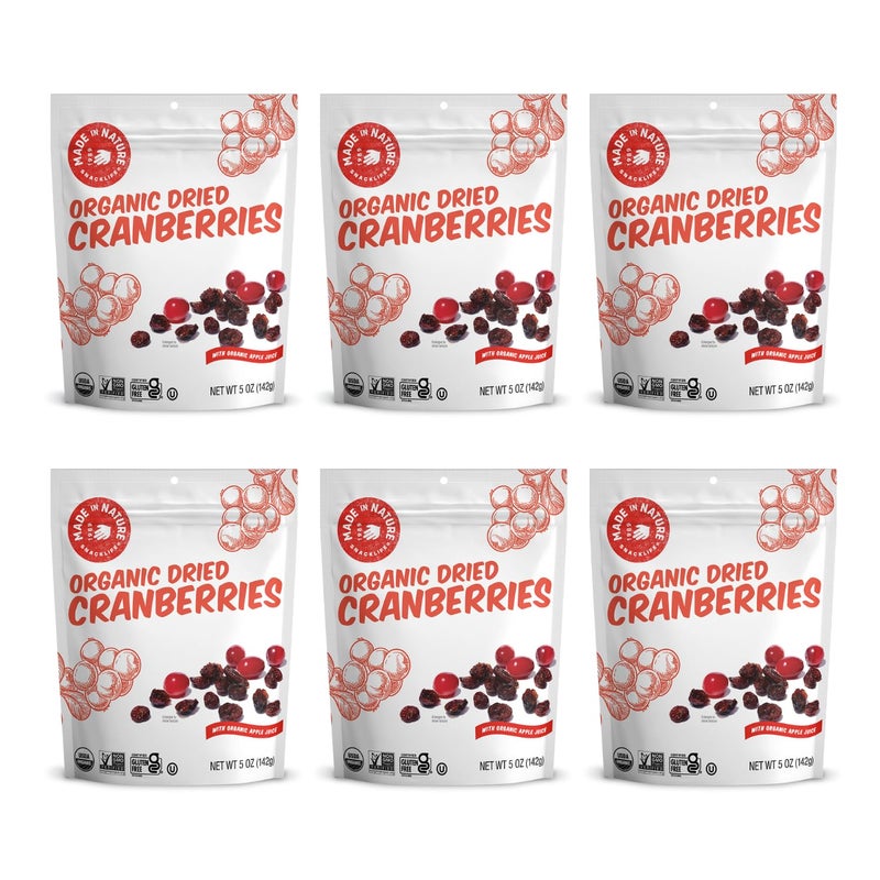 Made In Nature Organic Dried Cranberries, 5 Ounce (Pack of 6) - Sweetened with Apple Juice, Non-GMO, Unsulfured, Gluten Free - Image 1