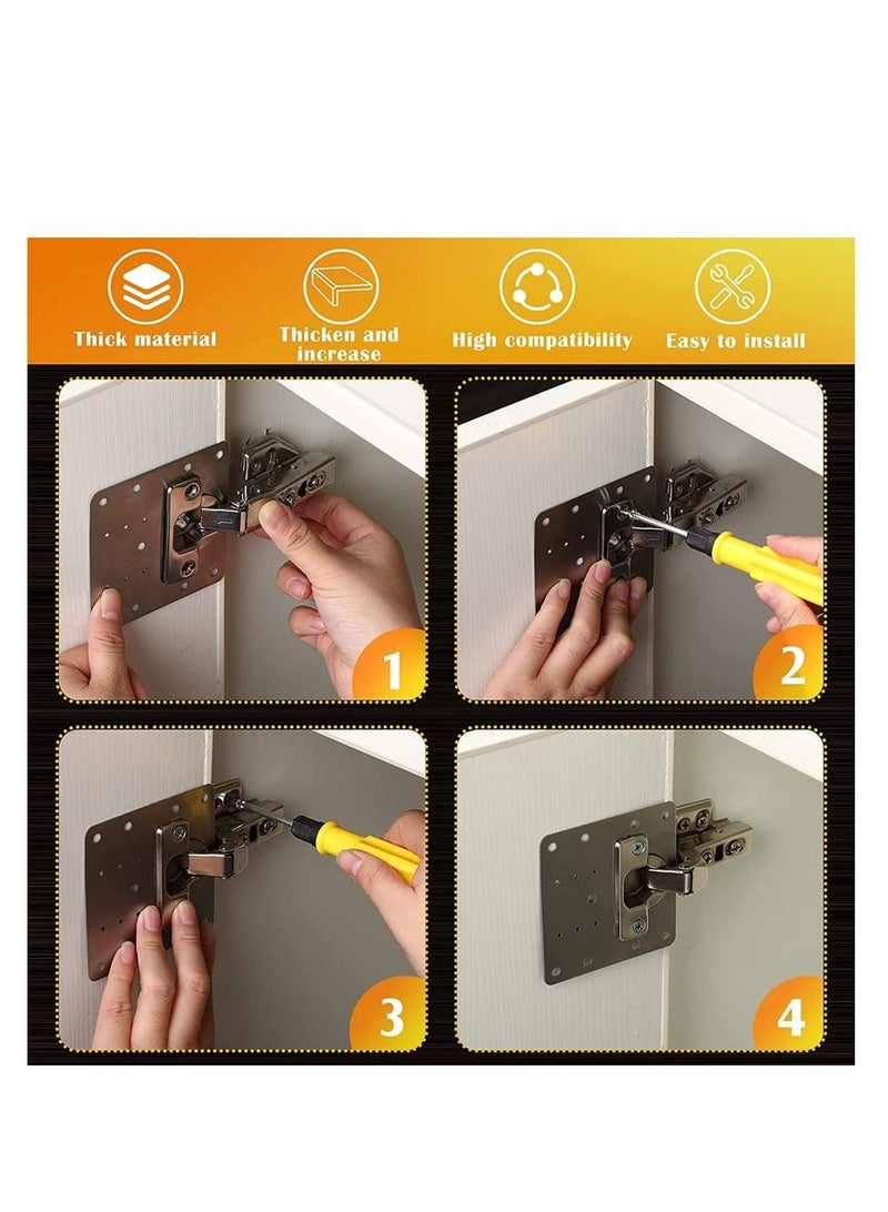 SYOSI Cabinet Hinges Repair Plate, 2 Pcs Stainless Steel Hinge Repair Brackets Kit, Kitchen Cupboard Door Hinge Repair Plate Kit Includes Fixing Screws, Protect Wooden Kitchen Cabinet Door  - Image 4