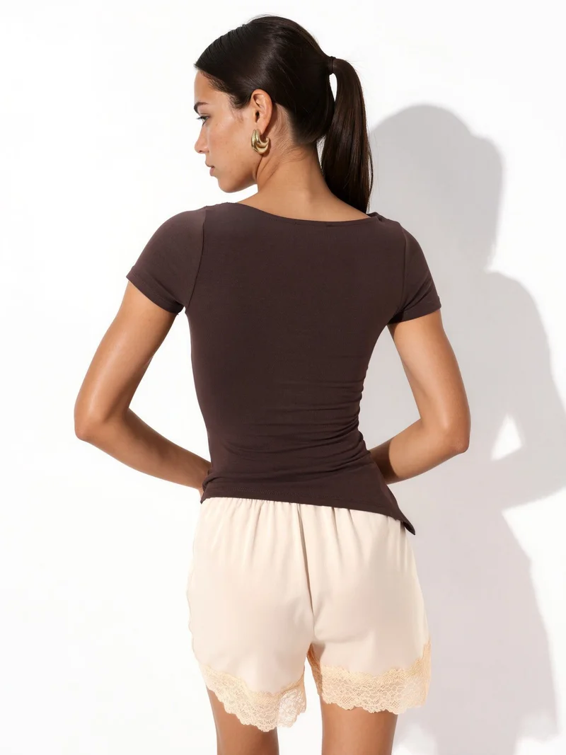بوسيم BUSEM Slim Fit Slit Detailed Draped Blouse