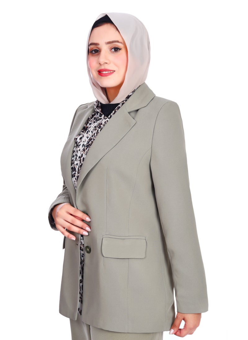 Smoky Egypt Tailored Notch Lapel Blazer With Lining - Cafe - Image 1