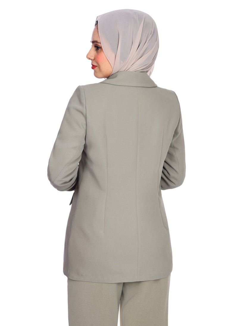 Smoky Egypt Tailored Notch Lapel Blazer With Lining - Cafe - Image 3