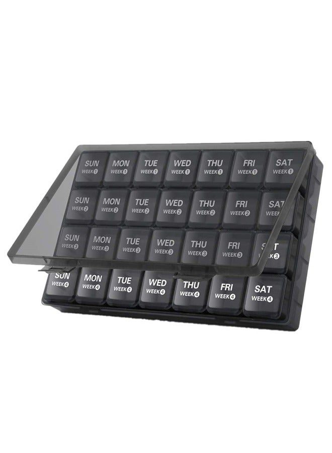 YelaJoy Large Monthly Pill Organizer, 4 Weeks Pill Box,28 Day Pill Cases Organizerd by Week,Big Compartment Pill Container with Dust-Proof,for Pills ,Vitamin, Fish (Black)  - Image 1