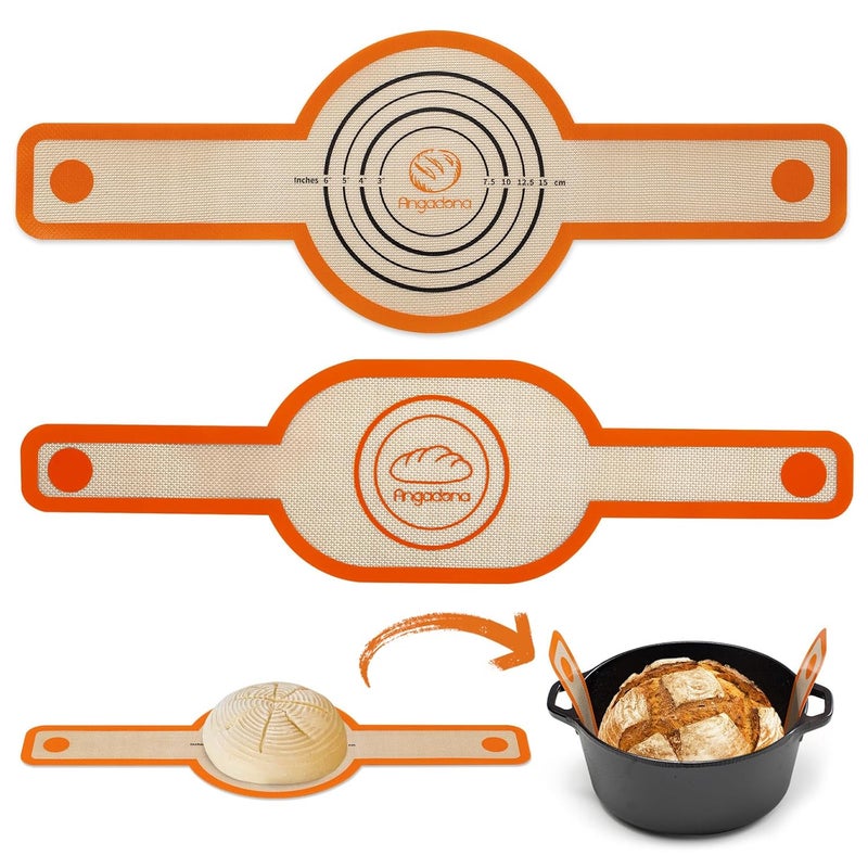 Angadona Silicone Bread Sling Oval and Round NonStick Easy Clean Reusable Oval Silicone Baking Mat for dutch oven With Long Handles Sourdough Bread Baking mat tools supplier Liner Orange  - Image 1