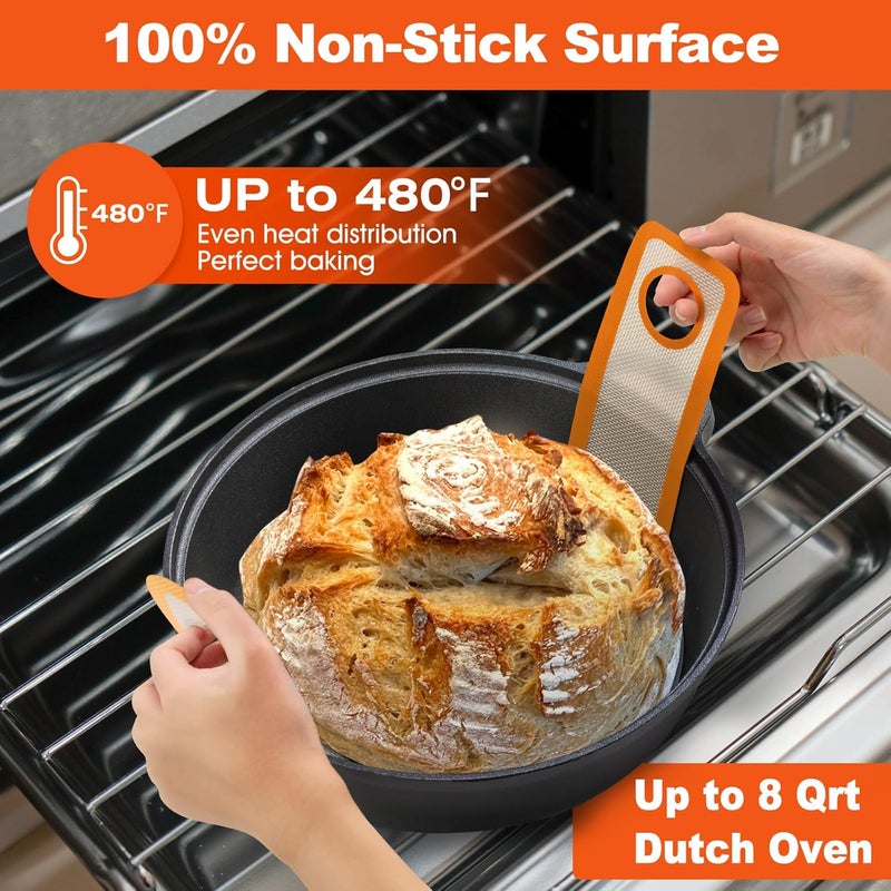 Angadona Silicone Bread Sling Oval and Round NonStick Easy Clean Reusable Oval Silicone Baking Mat for dutch oven With Long Handles Sourdough Bread Baking mat tools supplier Liner Orange  - Image 5