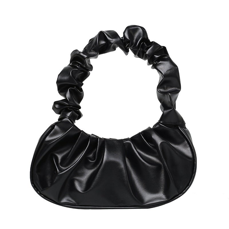 Chic Pleated Cloud Shoulder Bag Women Fashion 2024 Black 