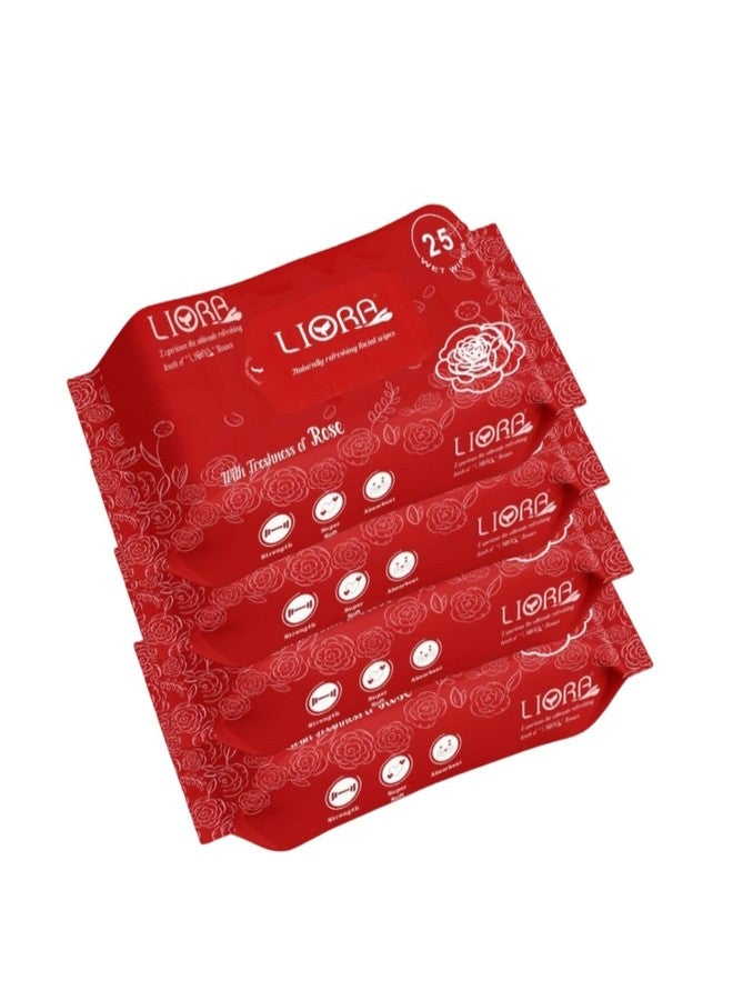 Liora Rose Refreshing Wipes, 2x25 Wipes, Chemical Free, Herbal Ingredients With Aloe Vera, Orange and Coconut Extract, Alcohol and Paraben Free (Pack Of 4) - Image 1