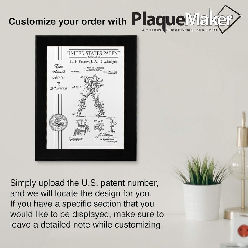 PlaqueMaker Personalized Patent Plaque, Appreciation Gift for Inventors, Patent Holders, Work Team, or Boss (10.5" x 13", White Metal, Black Board) - Image 4