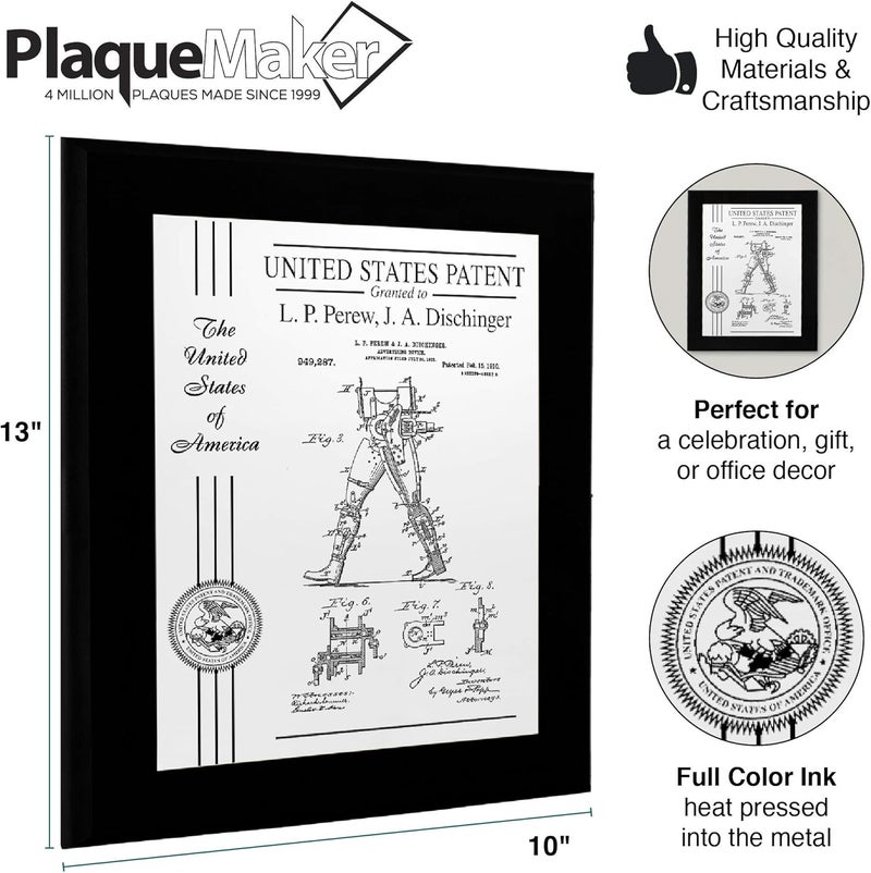 PlaqueMaker Personalized Patent Plaque, Appreciation Gift for Inventors, Patent Holders, Work Team, or Boss (10.5" x 13", White Metal, Black Board) - Image 5