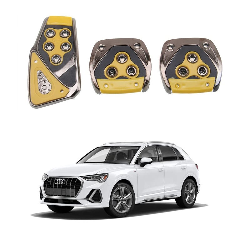 Oshotto 3 Pcs Non-Slip Manual CS-375 Car Pedals kit Pad Covers Set Compatible with Audi Q3 (Yellow) - Image 1