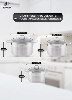 Premium 18/10 Stainless Steel Cookware Set - Pots and Pans Set Induction 3-Ply Kitchen Cooking Set Thick Base for Even Heating Includes Casserroles 24/28/32cm Oven Safe Silver - pzsku/Z42452A3EF40A1433E760Z/45/_/1711482796/40f0e0f8-417a-4e6d-ba17-65040de75812