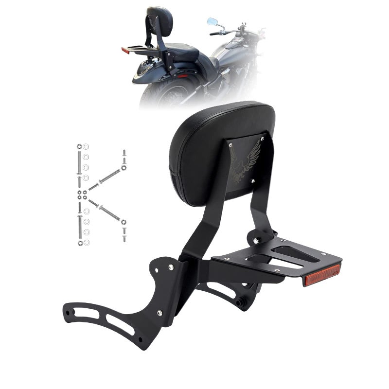 Kinglemc Powersports Sissy Bar with Backrest Luggage Rack for Kawasaki Vulcan VN 900 2000 Classic Custom 200921BlackNonStudded
