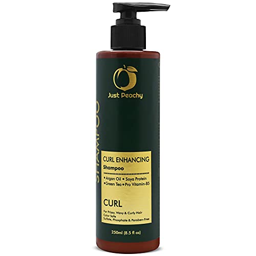 Just Peachy Curl Enhancing Shampoo | Moroccan Argan Oil; Soya Protein ; Green Tea & Pro Vitamin B5 | Color Safe | For Frizzy, Wavy & Curly Hair | No Sulfate, Paraben, Phosphates | 100% Vegan | 250ml - Image 1