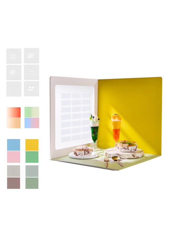 XiuWoo Backdrop Board Kit, 2PCS Backgound Frame, 1PC Background Board, 6PCS Backdrop Paper, 6PCS Shadow Light Paper for Product, Food, Jewelery, Makeup Photography Shooting - Image 1