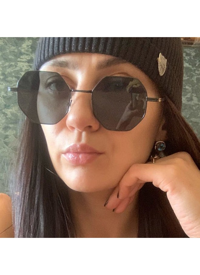 ENTHYI - Hexagon Polarized Sunglasses for Women/Men Vintage Octagon Metal Sun Glasses Polygon Glass Square Shades - Image 1