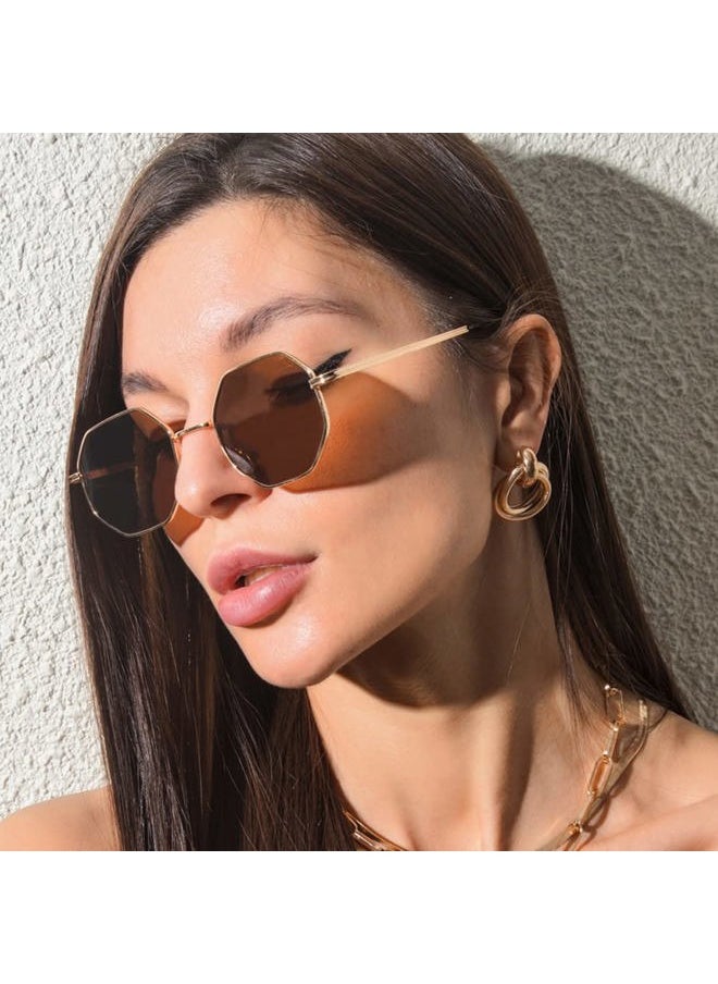 ENTHYI - Hexagon Polarized Sunglasses for Women/Men Vintage Octagon Metal Sun Glasses Polygon Glass Square Shades - Image 1