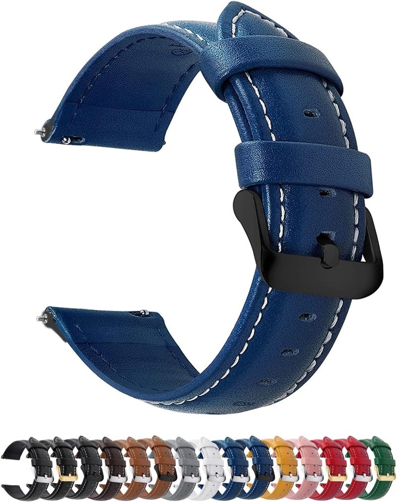 Fullmosa Watch Strap 22mm Leather Compatible with Samsung Gear S3 Classic, Frontier, Galaxy Watch 46mm, Watch 3 45mm, Gear 2 R380, Gear 2 Neo R381, Live R382, Dark Blue, Black Buckle - Image 1