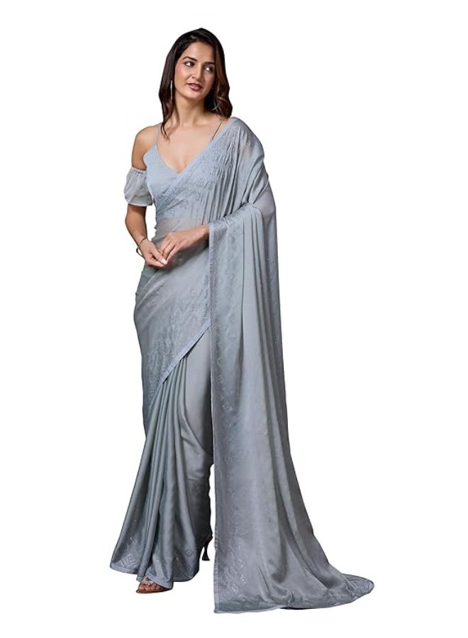 TRENDMALLS Women's Rangoli Silk Embroidery Siroski Work Double Shade Saree with Blouse Piece - Image 1