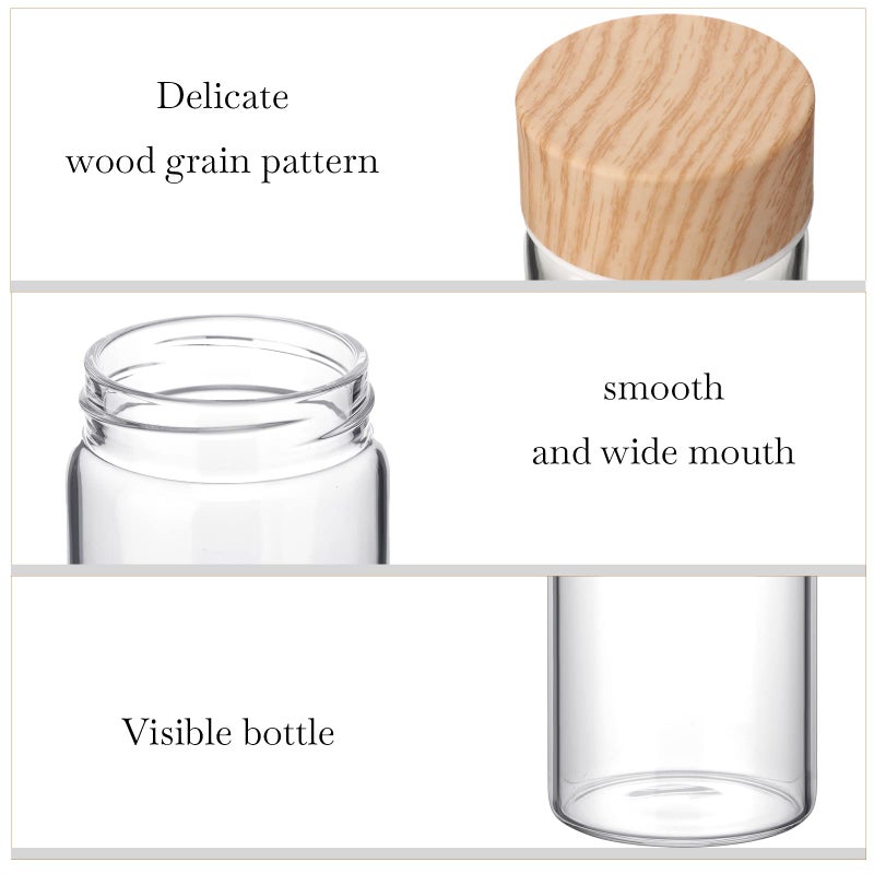 Nuogo 6 Pack Glass Juice Bottles with Lids 12 oz Wide Mouth with Wood Grain Pattern Cap Juicing Drinking Glass Bottles Reusable Airtight Cups Leak Proof Milk Tea Smoothies Beverage Storage(Natural) - Image 4