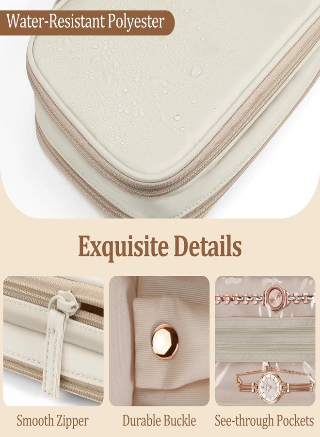 SKYREH Jewelry Travel Organizer Case, Double Layer Portable Jewelry Storage Bag Zipper Jewelry Organizer Pouch for Women Girls, Rings, Necklaces, Earrings, Bracelets, Watches, White - Image 5