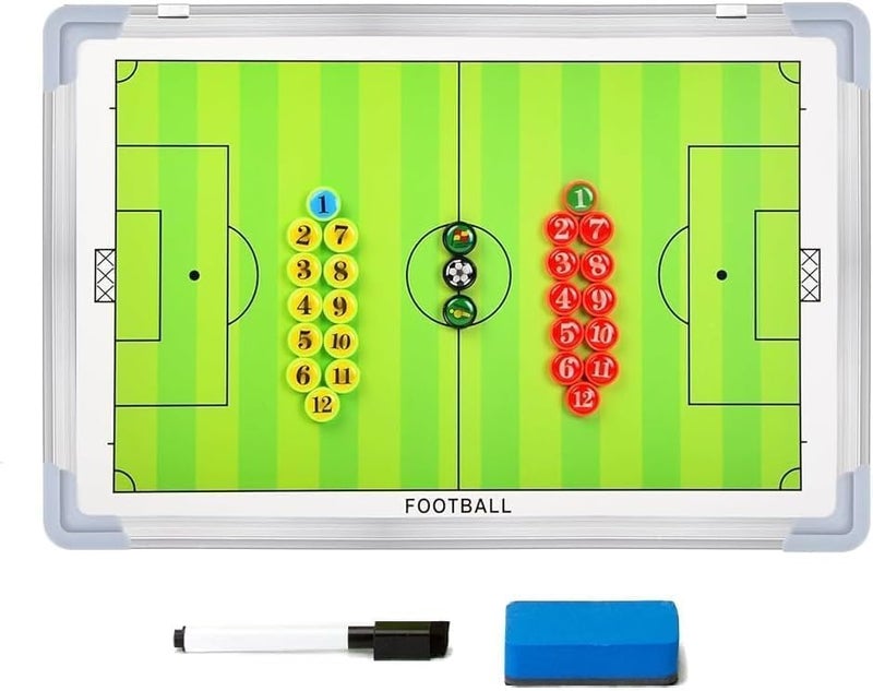 Double-sided magnetic football training board (45 x 30 cm) - Professional tactics board with a full set of magnetic pieces, erasing pen, and eraser - Ideal for coaches and players - Image 1