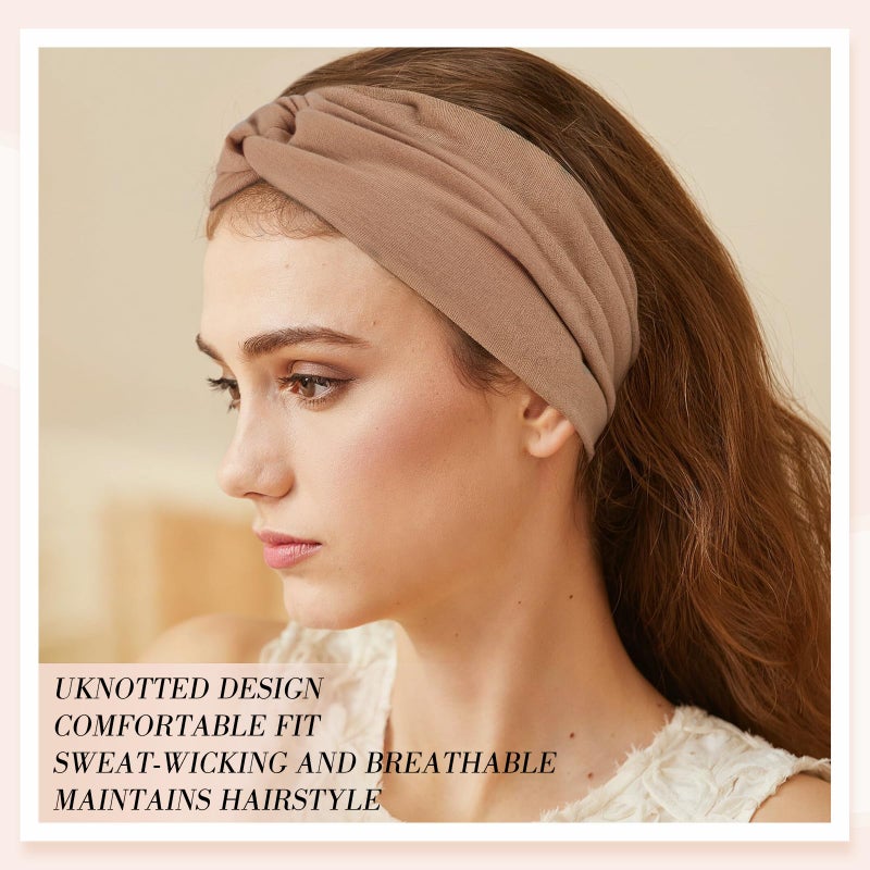 obeoby 6 Pack Wide Turban Headbands for Workout Yoga, 6inch Non Slip Boho Knotted Hair Bands for Lady Large African Wide Hair Wrap - Image 5