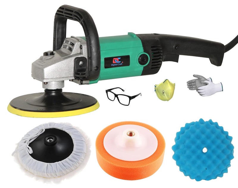 Digital Craft Adjustable Speed Car Buffer Polishing Waxing Machine Vehicle Surface Paint Care Washing Polisher Vehicle Polisher Machine7Inch Orange Sponge Pad7Inch Blue Wave Sponge Pad - Image 1