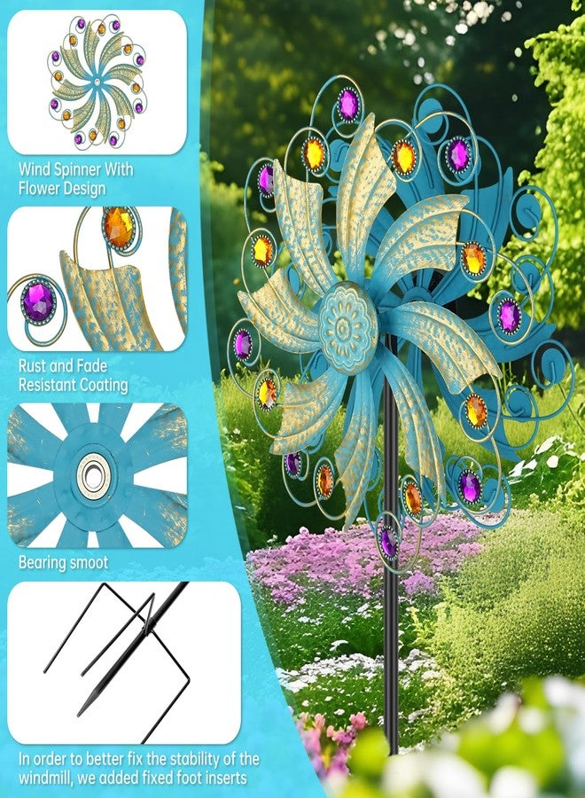 Jusimux Metal Wind Spinners Outdoor, Kinetic Wind Sculpture Garden Pinwheels with Stable Metal Stake, Yard Art Decor for Patio Lawn Garden, Creative Gifts for Women (Golden) - Image 3