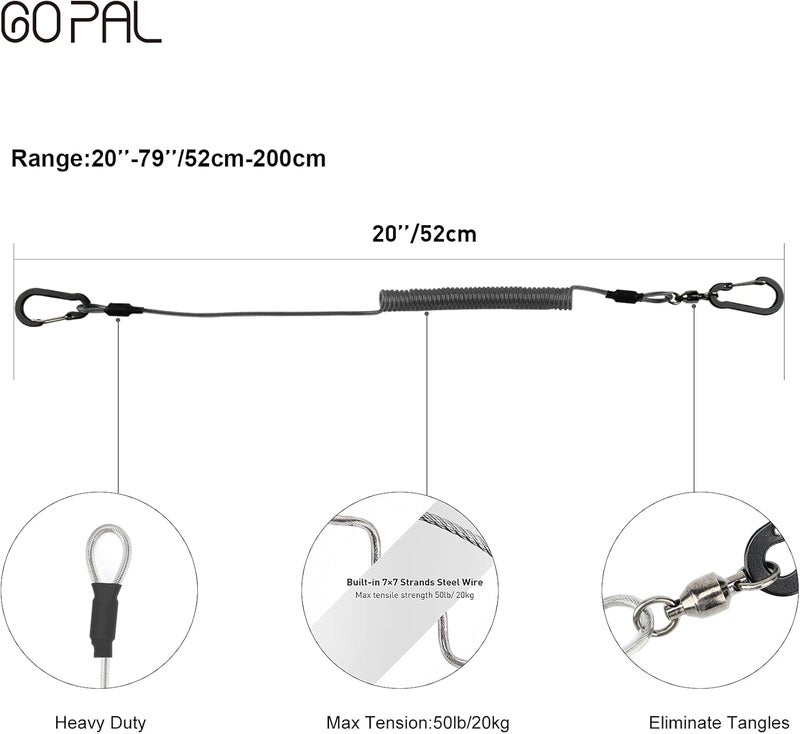 GOPAL PS1 Heavy Duty Kayak Paddle Leash, Retractable Fishing Rod Tether with 5.9" Belt, Paddle Board Accessories, Pole Straps, Fishing Lanyard Stretches to 79", 2 Pack - Image 5